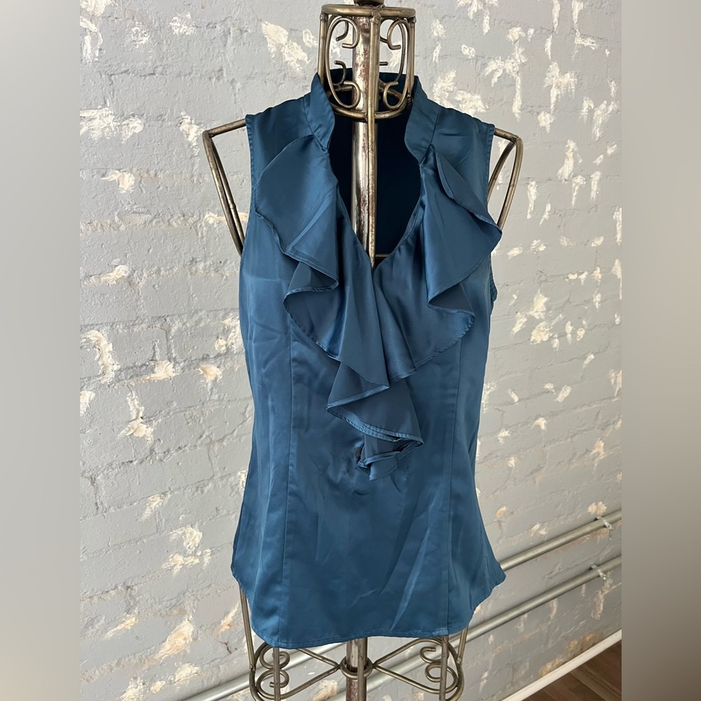 Ann Taylor Sleeveless Satin Ruffle Blouse